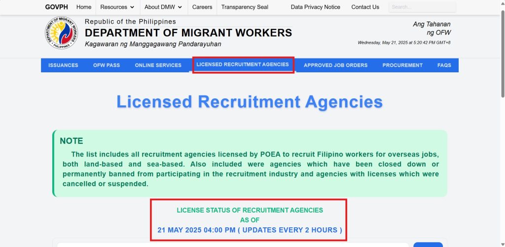 Licensed Agencies via DMW