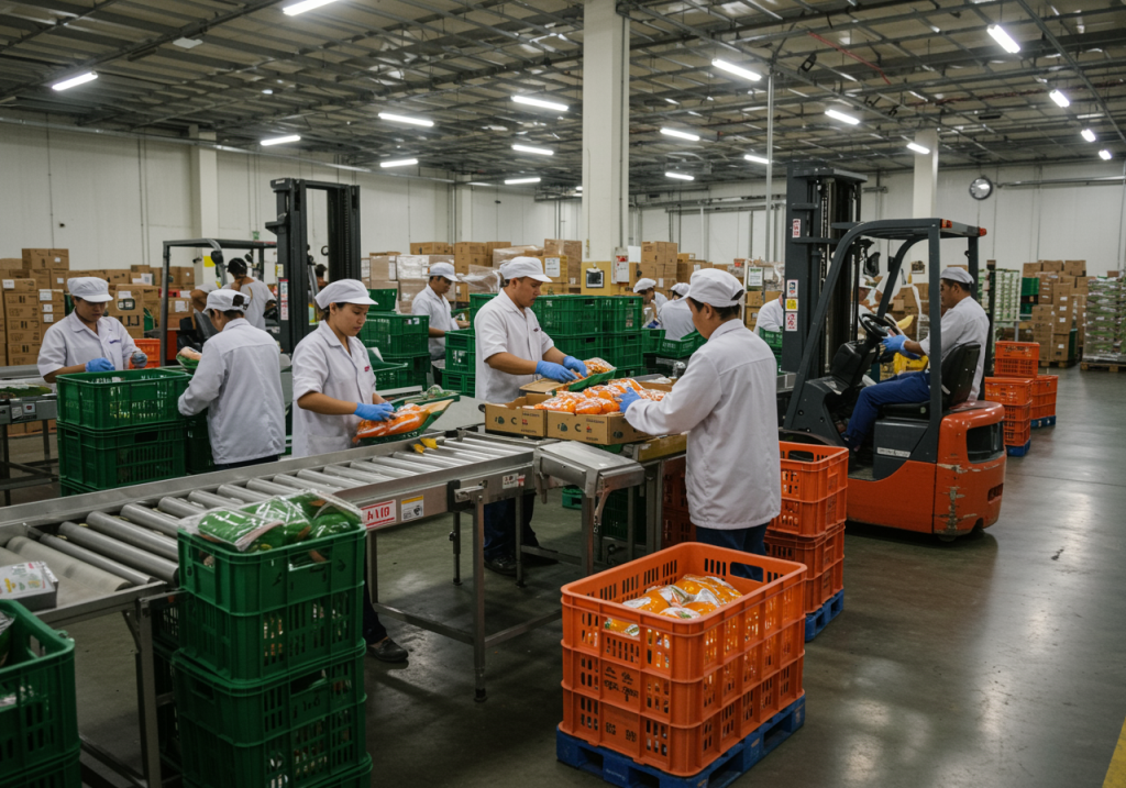 filipino workers packing food