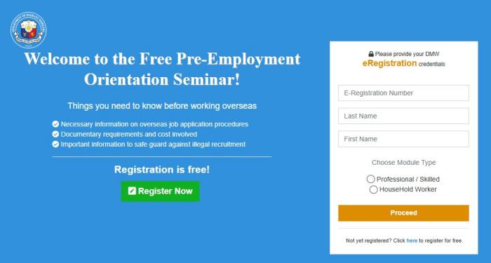 Register Pre-Employment Orientation Seminar PEOS Online