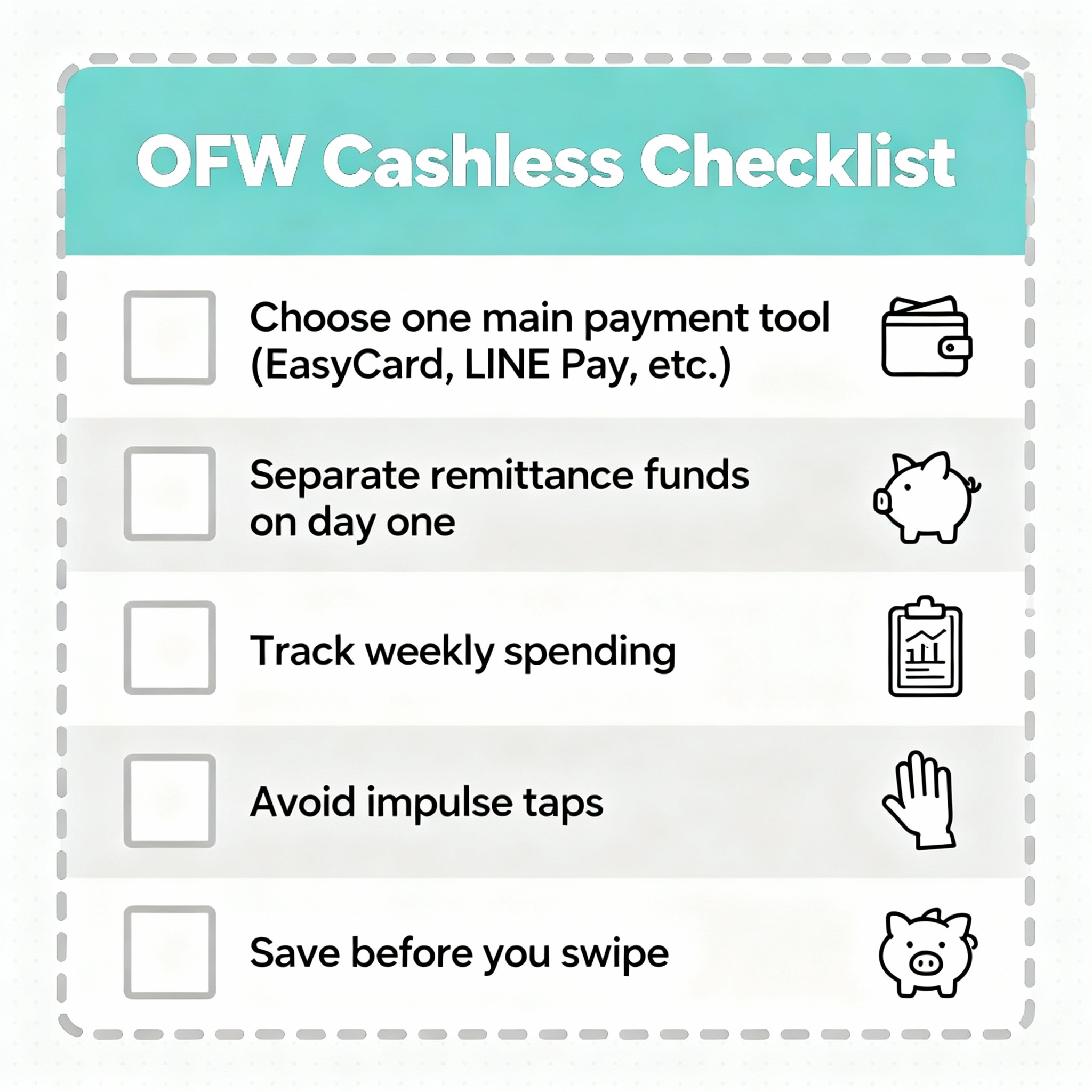 ofw checklist cashless spending